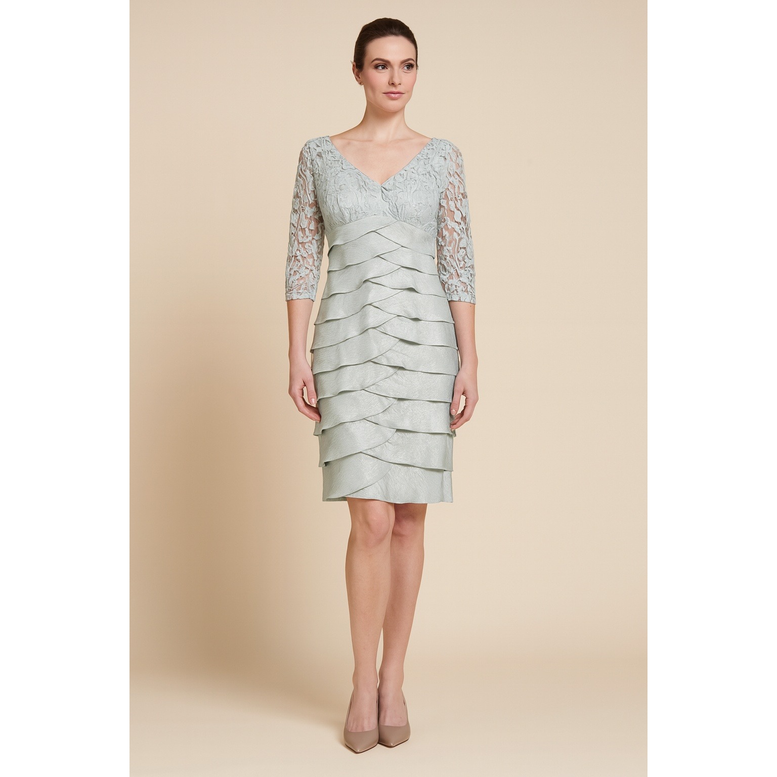 Adrianna Papell Dress Womens Size 6 Silver Lace Sheath Cocktail Party Formal